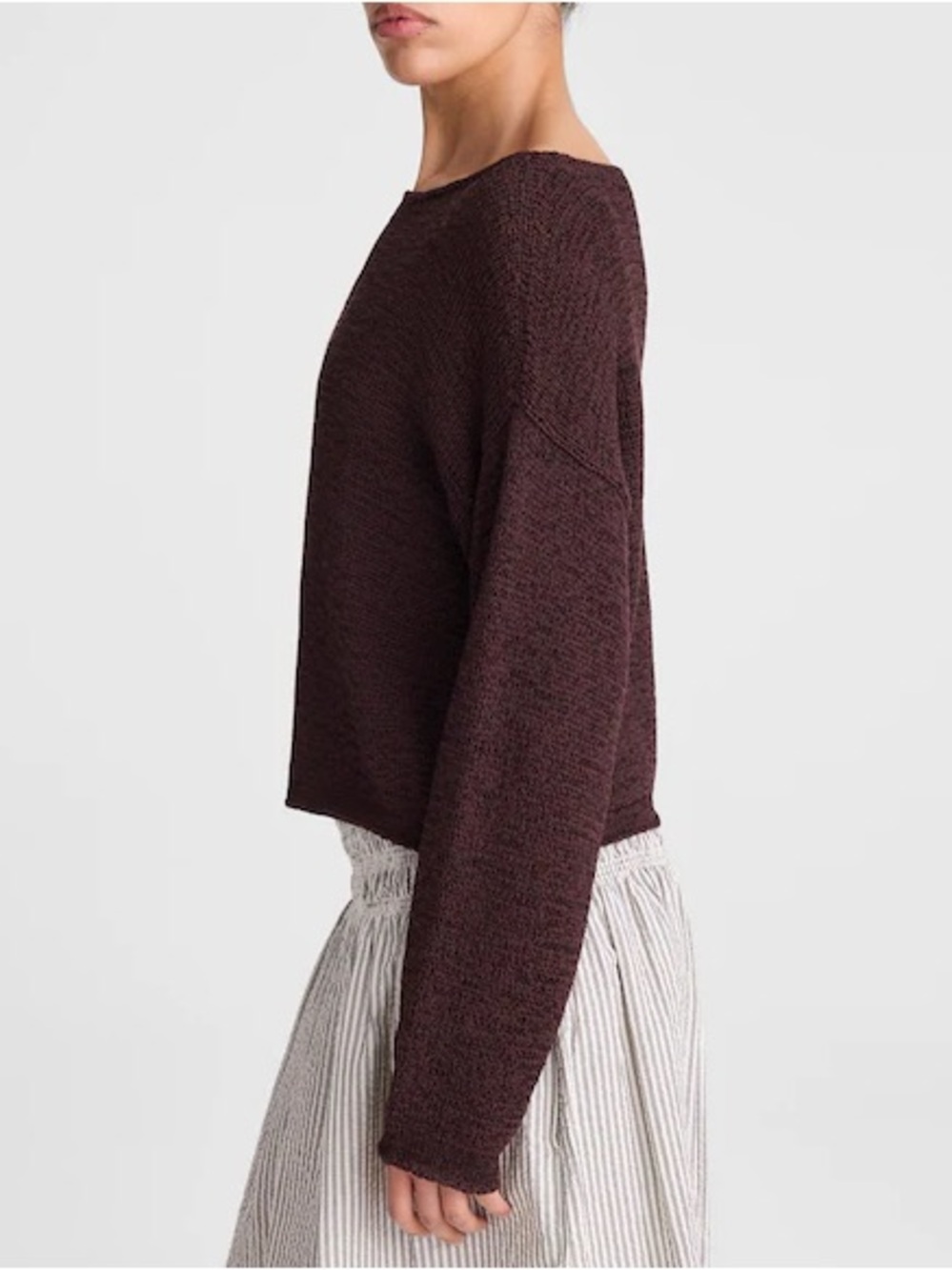 Madewell Boatneck Pullover Sweater Large Burnt Cocoa Chunky Loose Knit Brown - Picture 4 of 13